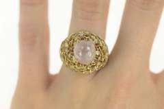 14K Yellow Gold Rose Quartz Opal Enamel Domed Cocktail Ring
