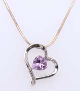 Vintage Italian Sterling Silver Amethyst Heart Shaped Pendant on Chain