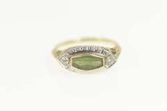 10K Yellow Gold Art Deco Green Tourmaline Diamond Accent Ring