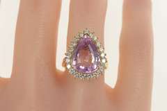 14K Yellow Gold 10.84 Ctw Pear Kunzite Diamond Halo Cocktail Ring
