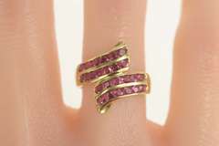 14K Yellow Gold 2.00 Ctw Natural Ruby Tiered Channel Bypass Ring