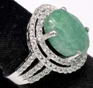 Fabulous, Massive 9.12CTW Emerald Ring & Tiered Sapphire Halo, Sterling