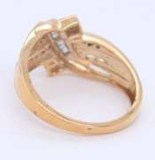 Beautiful Yellow Gold Channel Set, Baguette and Round Cut Diamond Bow Ring