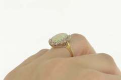 14K Yellow Gold 2.98 Ctw Natural Opal Diamond Halo Statement Ring