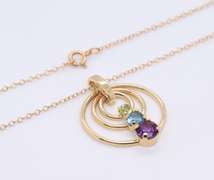 Charming Yellow Gold Multi Stone Double Circle Pendant on Chain