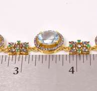 Ravishing 60.00CTW Blue Topaz, 12.00CTW Diamond & 0.75CTW Green Agate Jewelry Set in 18KT Gold Plated Sterling Silver Necklace & Earrings