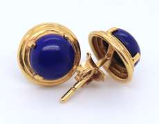 Fantastic Yellow Gold Lapis Stud Earrings