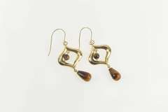 14K Yellow Gold Tiger's Eye Dangle Arabesque Hook Earrings