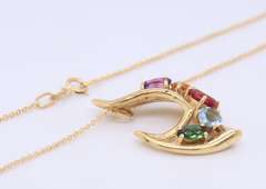 Elegant Yellow Gold Multi Shape Multi Gemstone Pendant on Chain