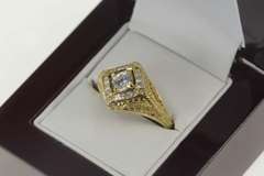 14K Yellow Gold Art Deco Revival Filigree Travel Engagement Ring