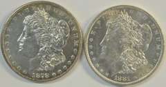 Prooflike 1878-S & 1881-O Morgan Silver Dollars. Choice BU