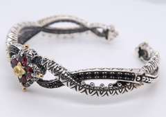 Barbara Bixby Pink Tourmaline Flower Diamond Carved Bangle Bracelet