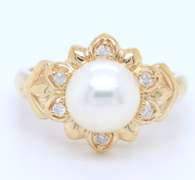 Fantastic Yellow Gold Pearl and Diamond Ring
