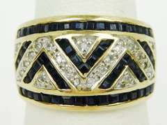 10K Blue Sapphires & Diamonds Wide Band, Size 6