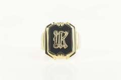 10K Yellow Gold Retro Black Onyx K Monogram Squared Signet Ring