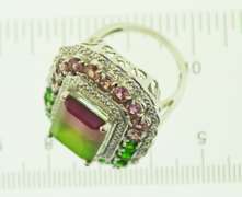 Sterling Silver Watermelon Tourmaline With Crystals Cocktail Ring