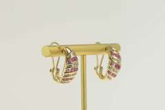 14K Yellow Gold 2.02 Ctw Ruby Diamond Domed French Clip Earrings