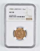 AU58 1908 Great Britain 1 Sovereign Gold Coin NGC