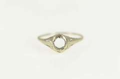 14K White Gold Art Deco 4.2mm Filigree Engagement Setting Ring