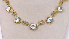 Ravishing 60.00CTW Blue Topaz, 12.00CTW Diamond & 0.75CTW Green Agate Jewelry Set in 18KT Gold Plated Sterling Silver Necklace & Earrings