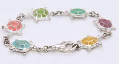 Sterling Silver Multi Color Turtle Link Bracelet