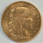 Superb Gem BU 1910 France 20 Francs Gold 'Rooster' coin