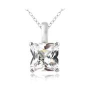 Sterling Silver 2.75ct Created White Sapphire Square Solitaire Necklace
