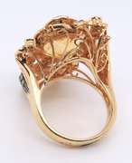 LeVian Yellow Gold Triangle Citrine and Diamond Cocktail Ring
