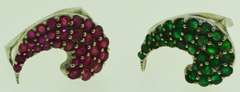 Sterling Silver Pink Sapphires And Tsavorite Matching Wave Rings
