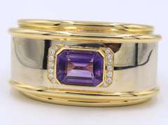 Eyecatching 18kt Emerald Cut Amethyst and Diamond Bangle Bracelet