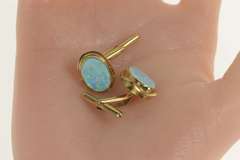 14K Yellow Gold Oval Natural Black Opal Inset Wavy Trim Cuff Links