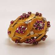18kt Solid Yellow Gold, Ruby, & Diamond Cocktail Ring