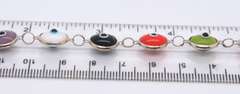 Sterling Silver Signed Multi Gemstone Evill Eye Link Bracelet