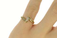 14K Yellow Gold 0.34 Ctw Marquise Diamond Bypass Engagement Ring