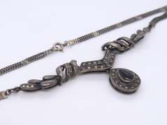 Vintage Sterling Silver Black Onyx and Marcasite Necklace