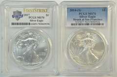 PCGS MS70 graded 2014-(S) & 2017 $1 Silver Eagle coins
