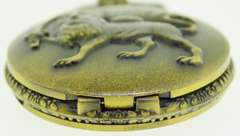 Unisex Bronze Tone Pendant Necklace Lion and Sward Pocket Quartz Watch