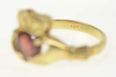 14K Yellow Gold Heart Garnet Claddagh Traditional Irish Loyalty Ring