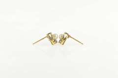 14K Yellow Gold Pearl Diamond Accent Circle Simple Stud Earrings