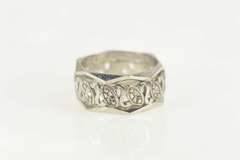14K White Gold Retro Ornate Geometric Pierced Wedding Band Ring