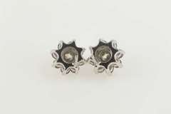 14K White Gold Diamond Ruby Halo Flower Cluster Stud Earrings