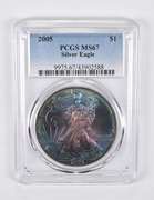 MS67 2005 American Silver Eagle Toning PCGS Insane Tone