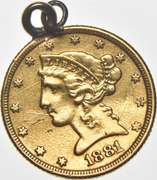 1881 $5 Liberty Head Gold Half Eagle - Love Token - Pendant Mount