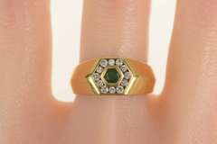14K Yellow Gold 0.50 Ctw Natural Emerald Diamond Honeycomb Ring