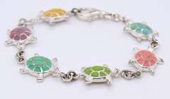 Sterling Silver Multi Color Turtle Link Bracelet