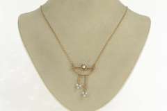 14K Yellow Gold Victorian Diamond Pearl Drop Statement Necklace
