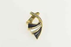 14K Yellow Gold Diamond Black Onyx Mother of Pear Abstract Pendant