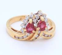 Lovely Yellow Gold Ruby and Diamond Cocktail Ring