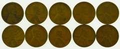 1920's Lincoln Cent Copper Penny US Coin lot of 10