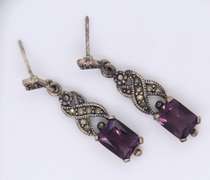 Vintage Sterling Silver Marcasite and Amethyst Earrings